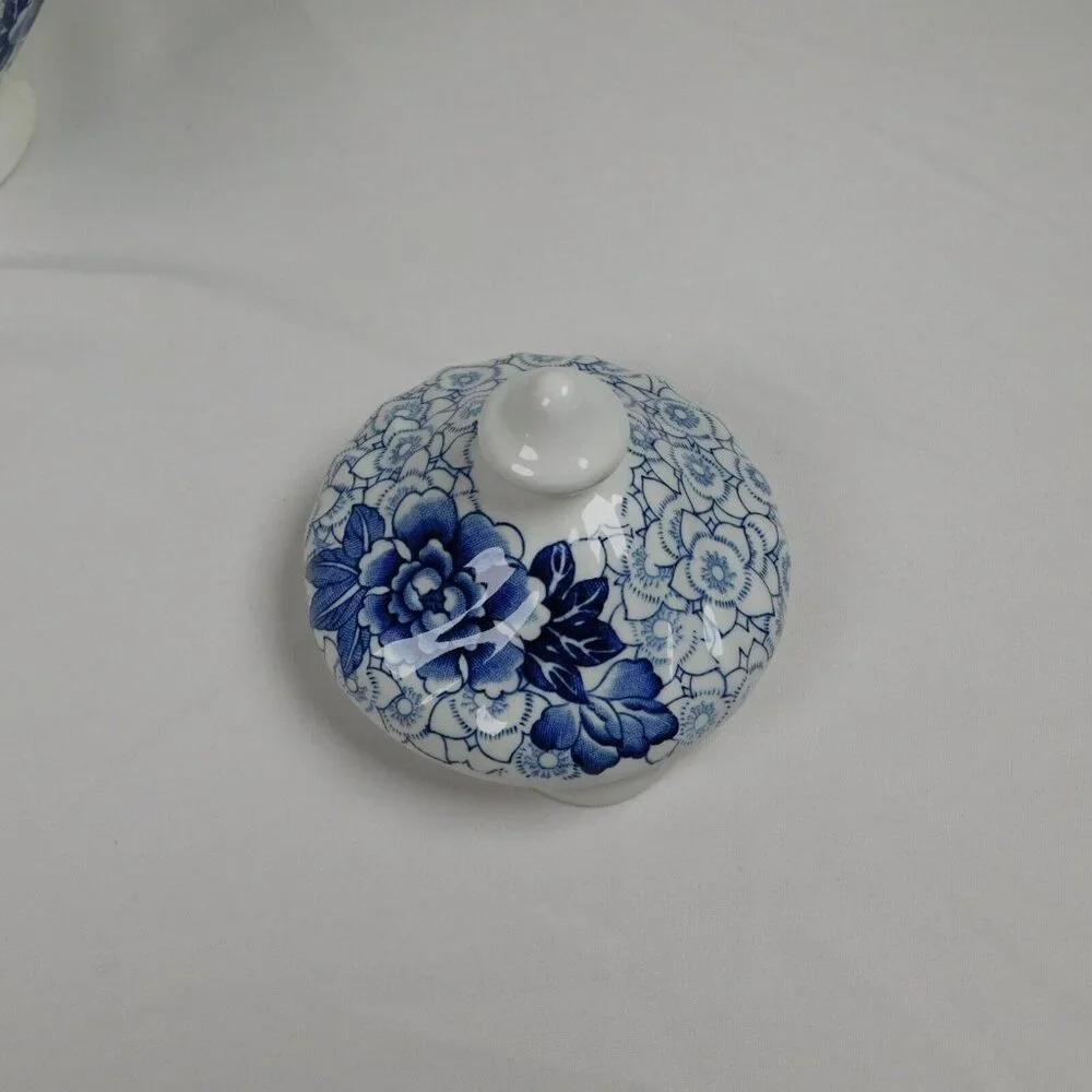 Johnson Brothers Lotus Blue Fine China Floral Swirl Rim Teapot Lid Vintage 1979 - Picture 5 of 12